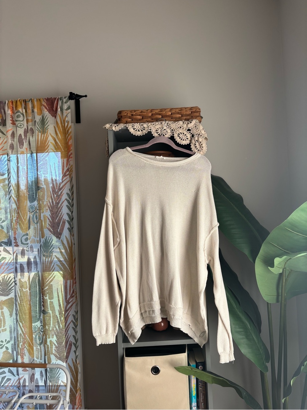 Easel Women’s 2X Cream Ivory Textured Knit Sweater Pullover Long Sleeve Relaxed